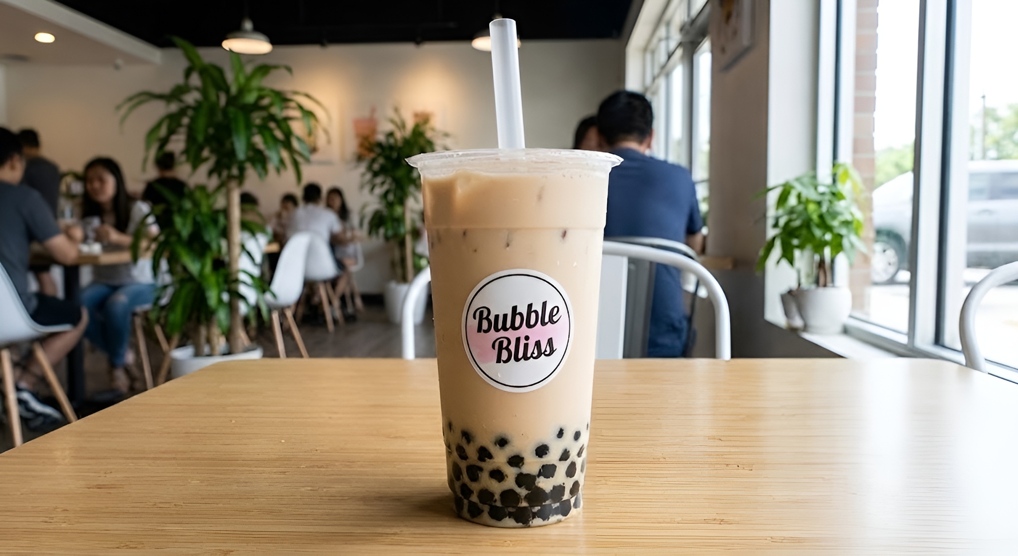 A beautiful bubble tea with a variety of colours displaying the uniqueness of this boba tea.