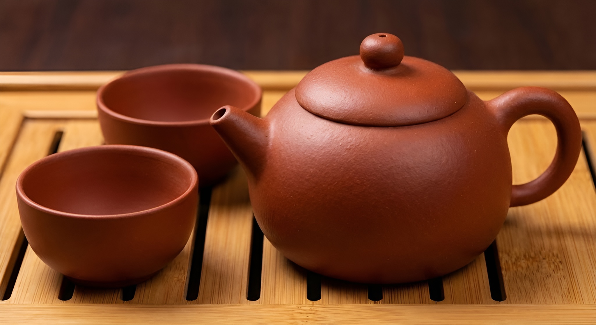 A hand-thrown red clay teapot.