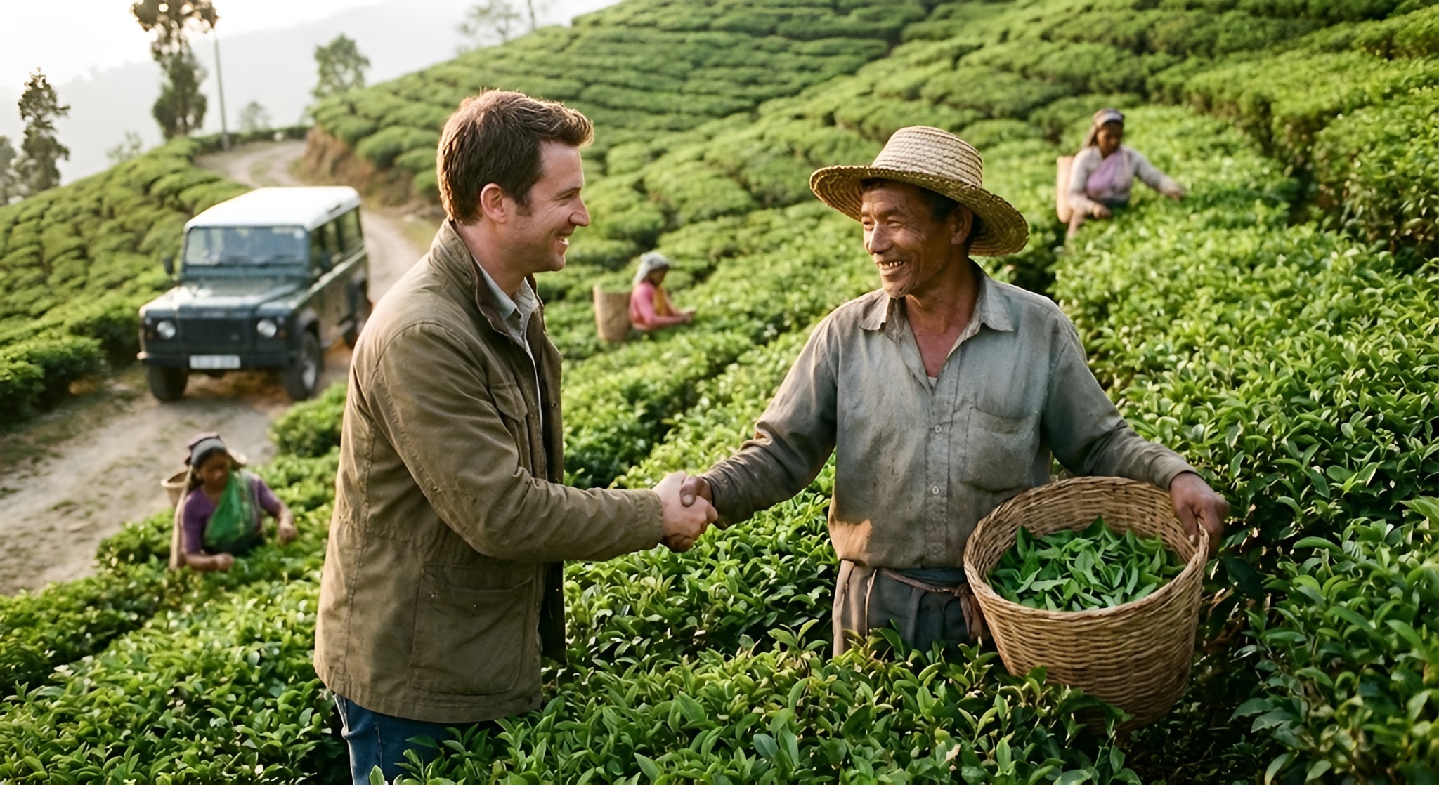 A tea buyer with a farmer.