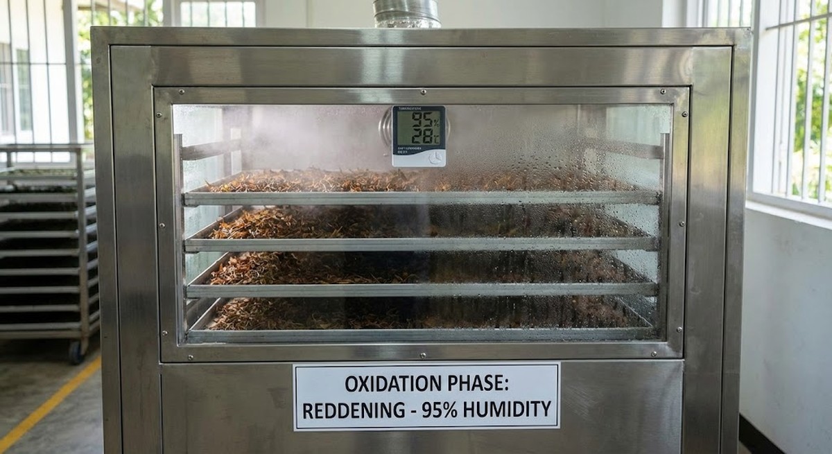Oxidation box showing 95 percent humidity for reddening phase