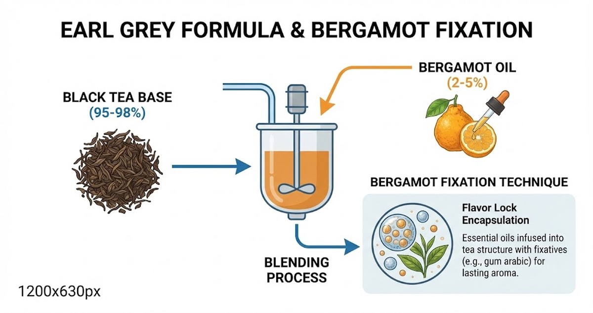 Earl Grey formula showing bergamot fixation and oil percentages