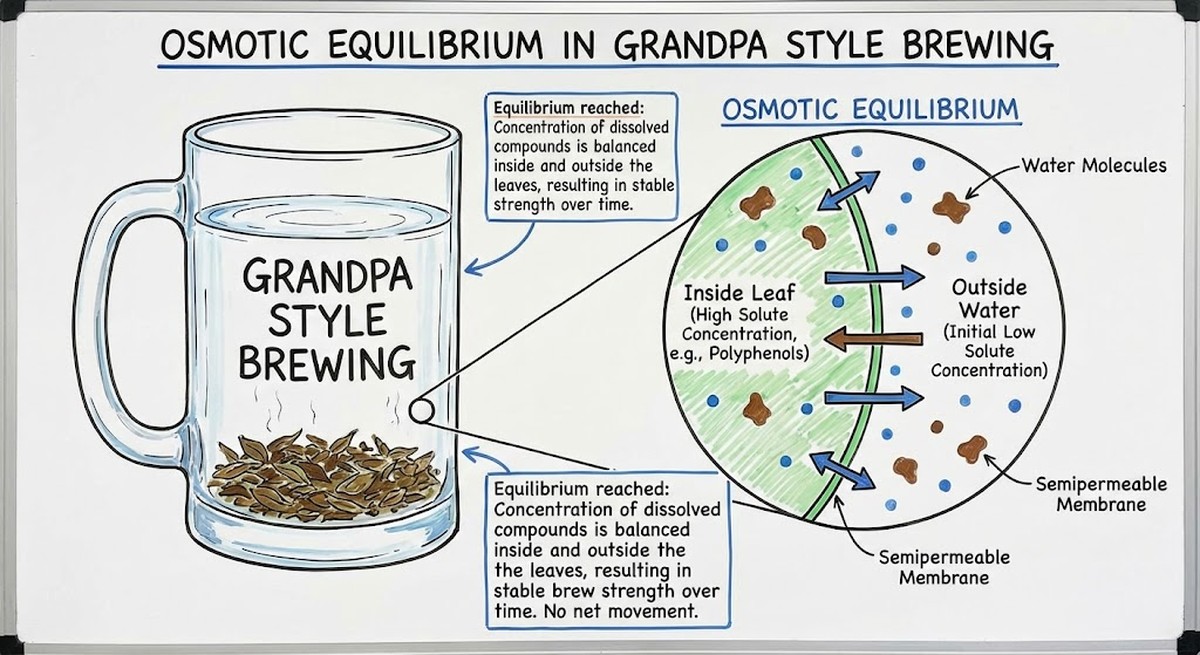 Diagram showing osmotic equilibrium in grandpa style brewing.