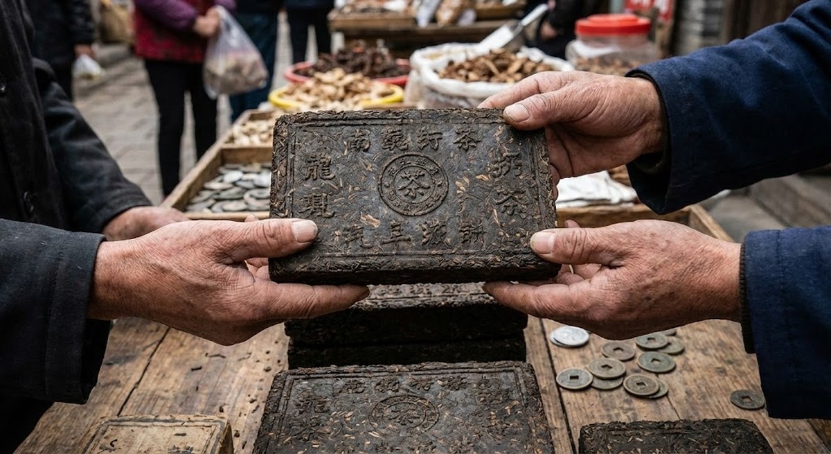 Ancient compressed tea bricks used as currency.