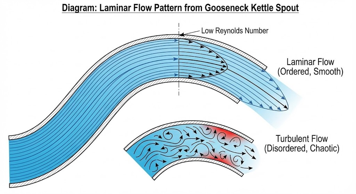 Diagram showing laminar flow pattern from gooseneck kettle spout.