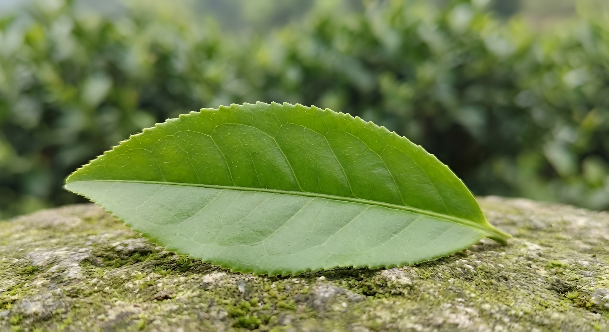 Flat pressed Longjing leaves in a glass.