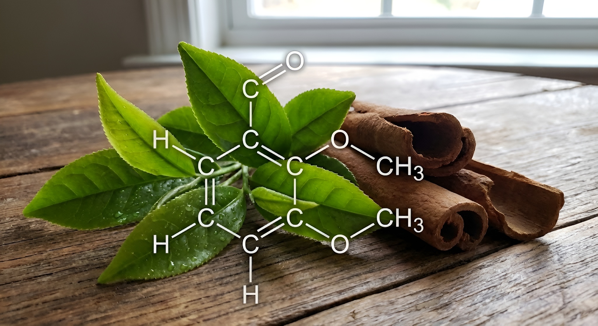 Molecular structure of Methyl Salicylate on Ruby 18 leaves.