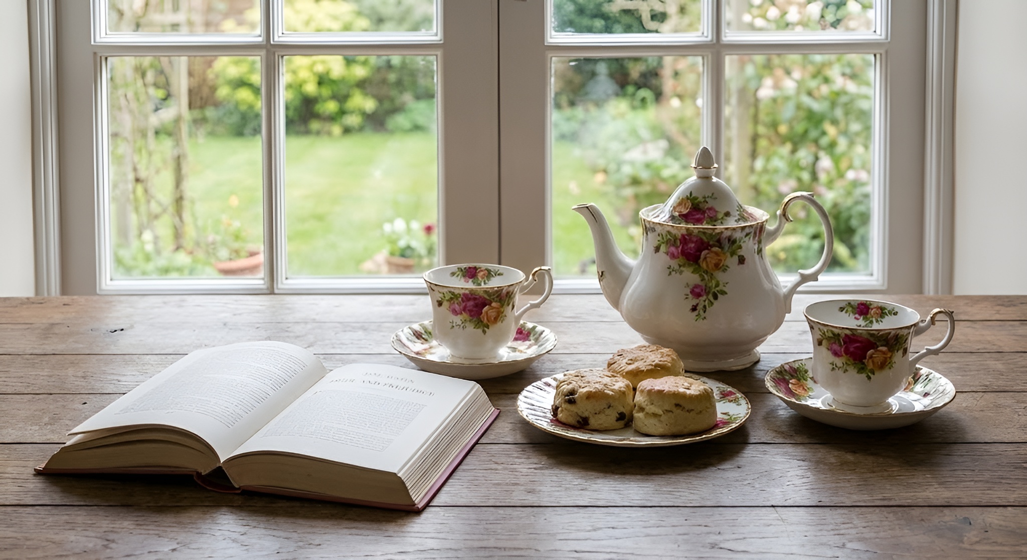 Regency era tea table setup.