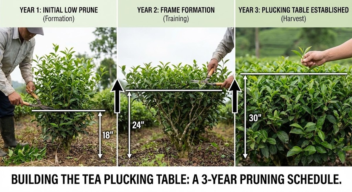Building the plucking table showing 3-year pruning schedule