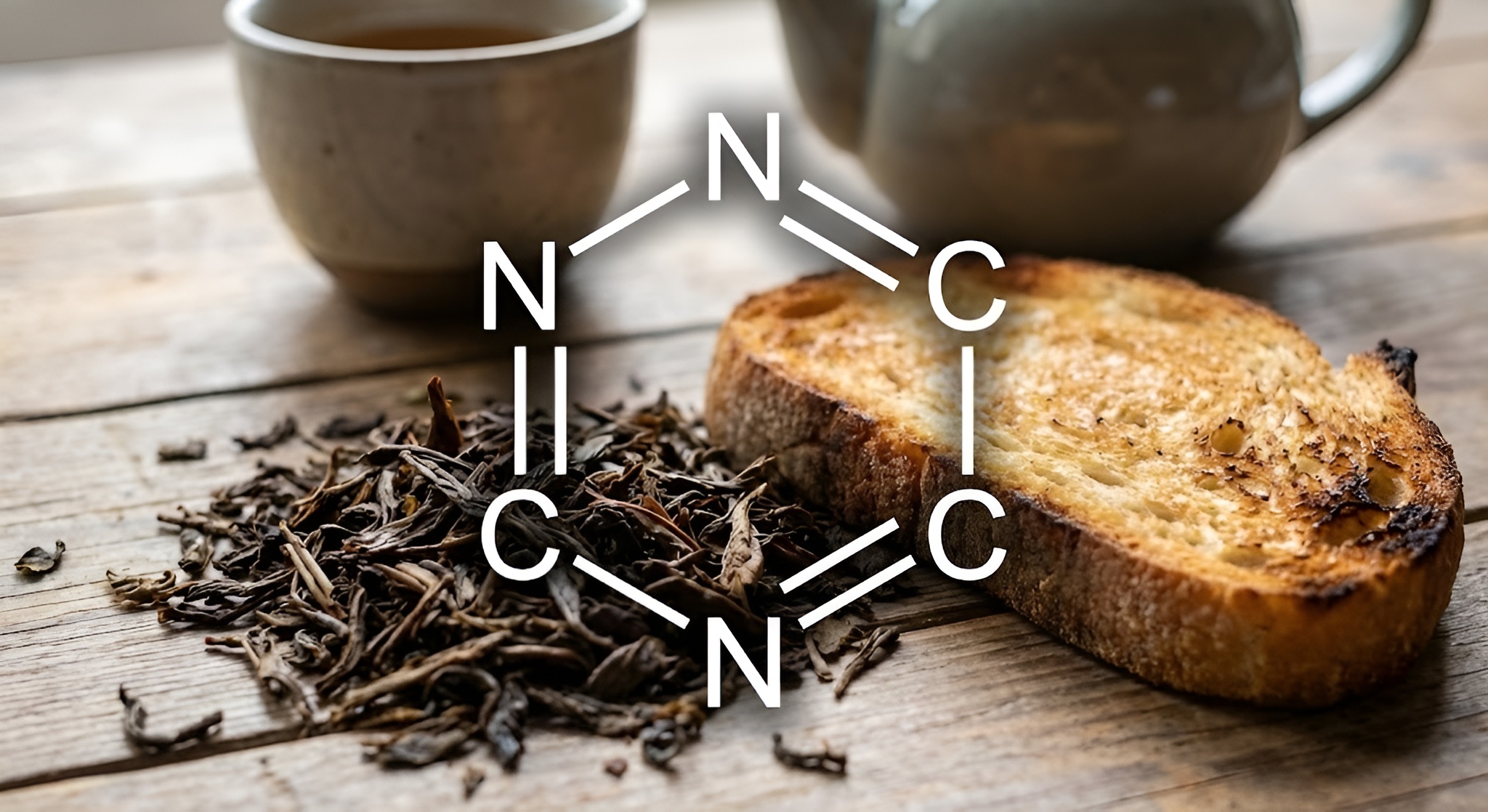 Molecular diagram of Pyrazines overlaid on roasted tea.