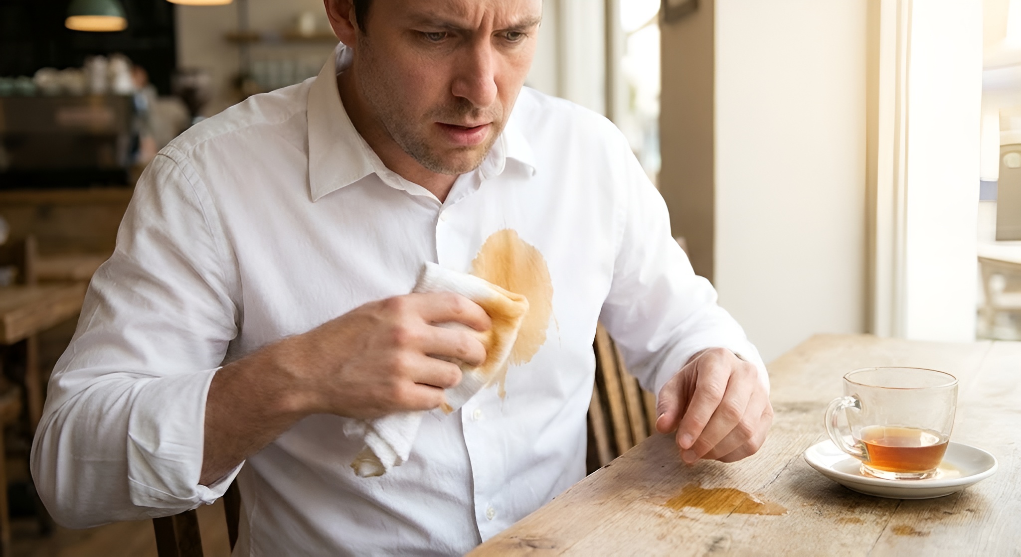 White shirt with tea stain.