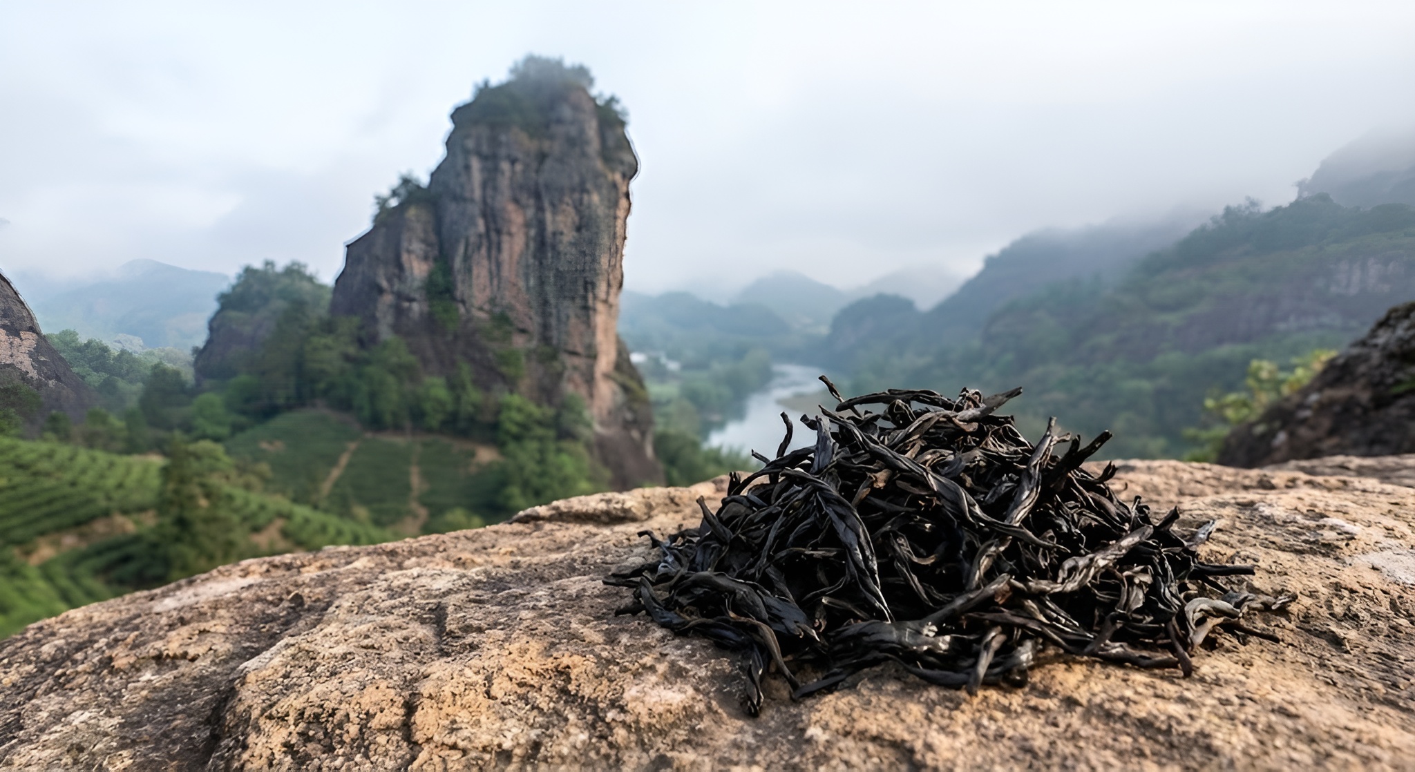 Dark roasted Rou Gui tea leaves.