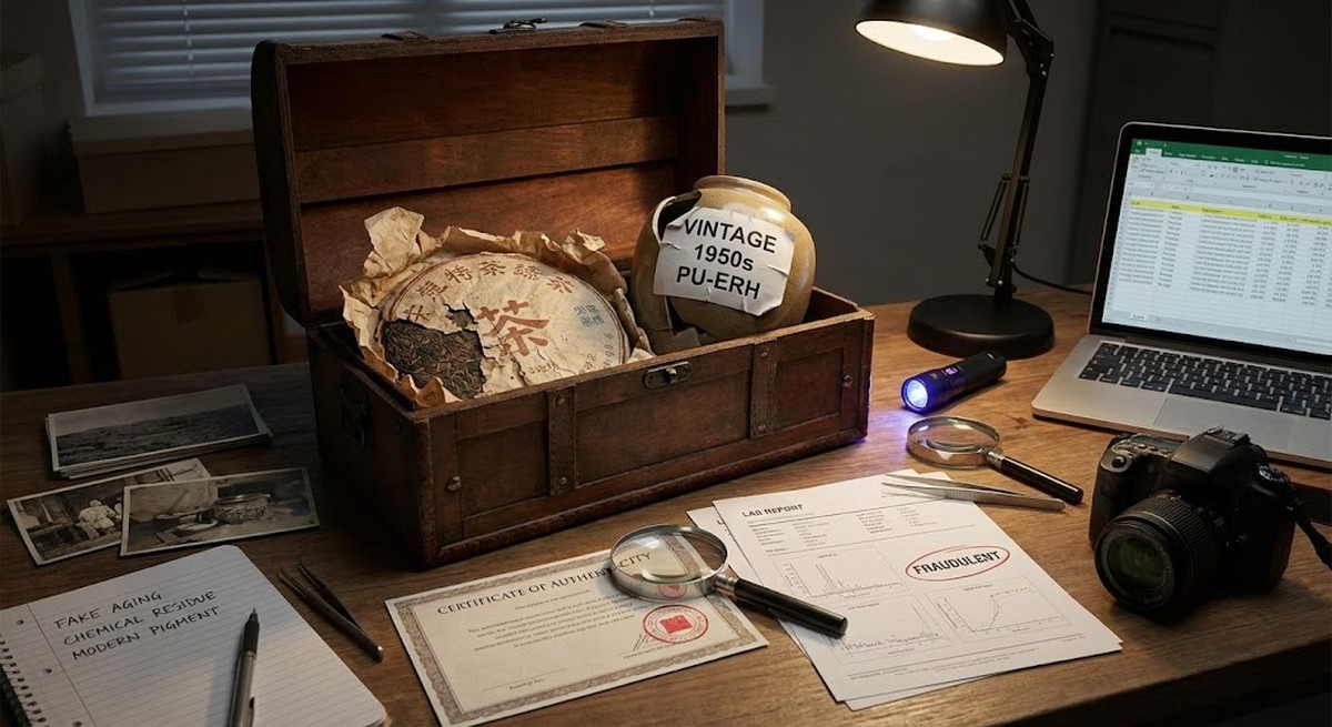 Investigation of vintage tea fraud with authentication documents.