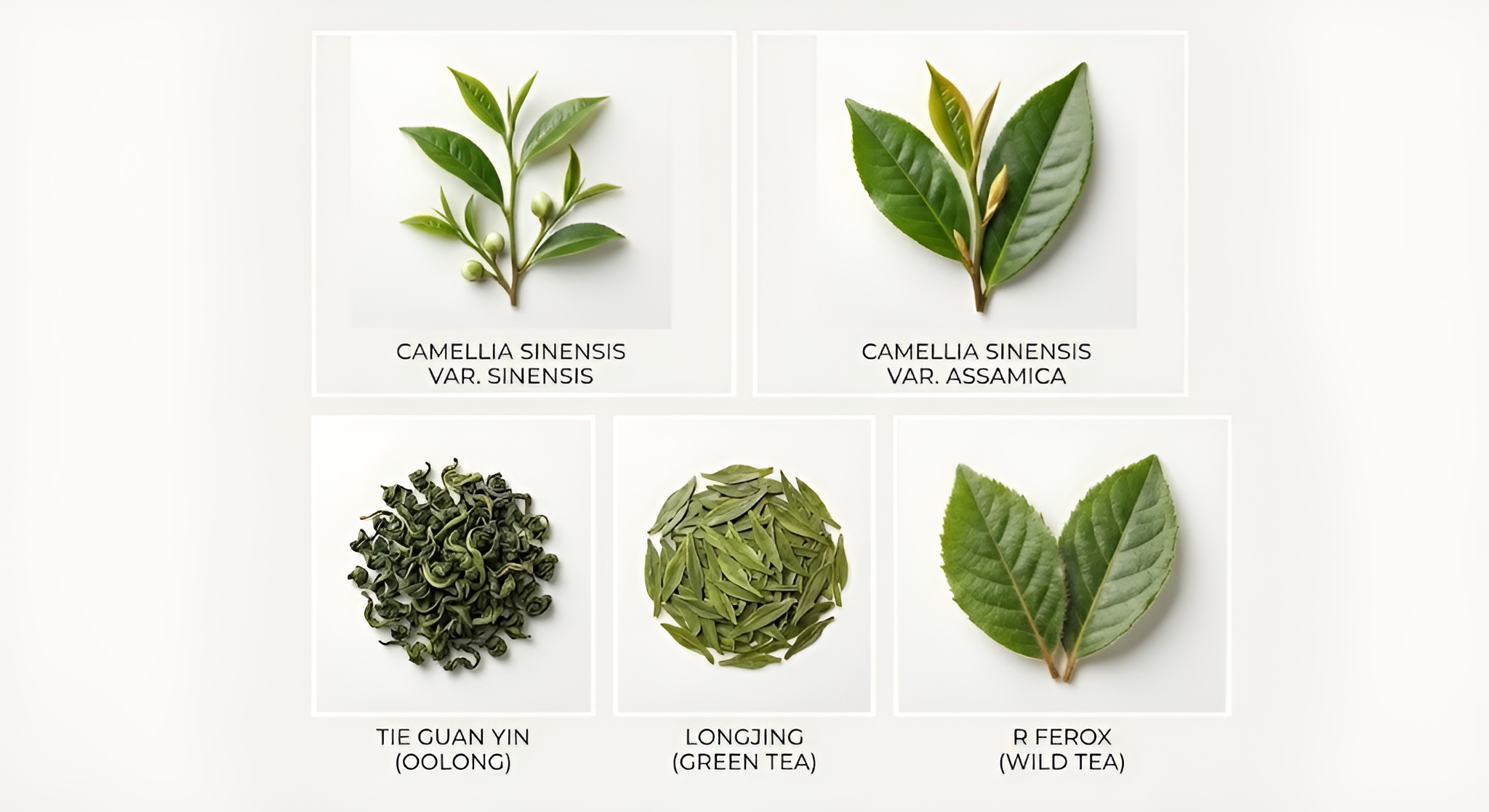 A collage of different tea cultivars.