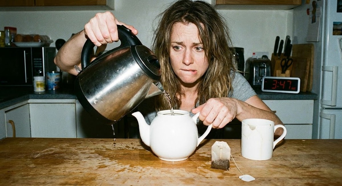 Someone making tea with shaking hands during a stressful moment.