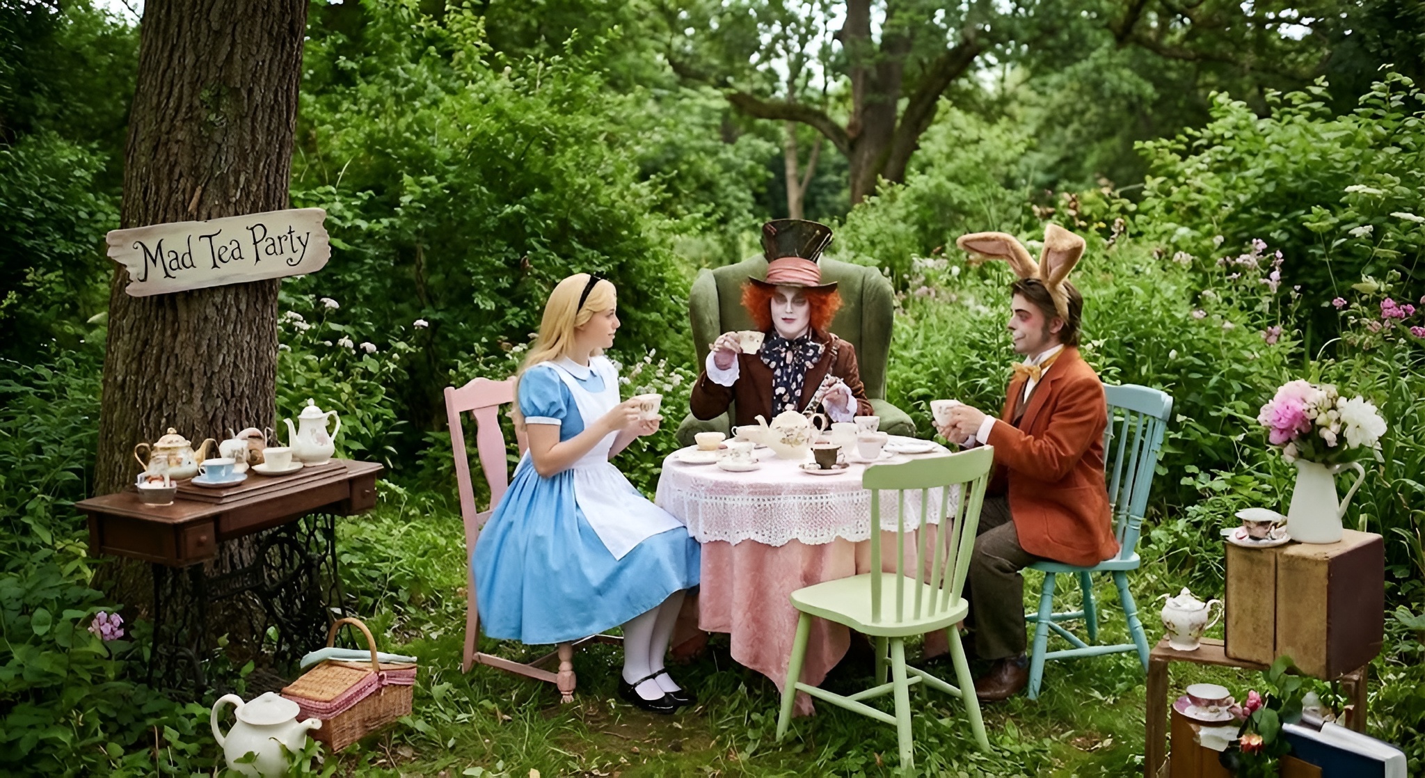 Classic illustration of the Mad Hatter's Tea Party.