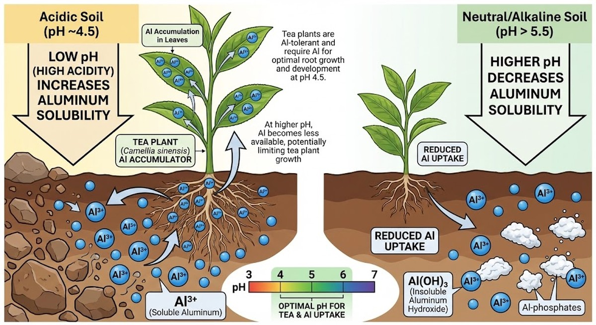 Soil acidity showing why tea needs pH 4.5 for aluminum accumulation