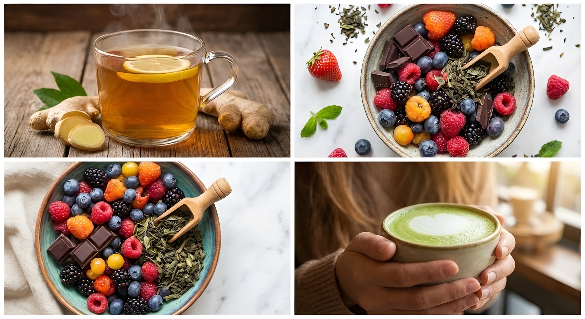 A deep green cup of Gyokuro tea next to savory foods.