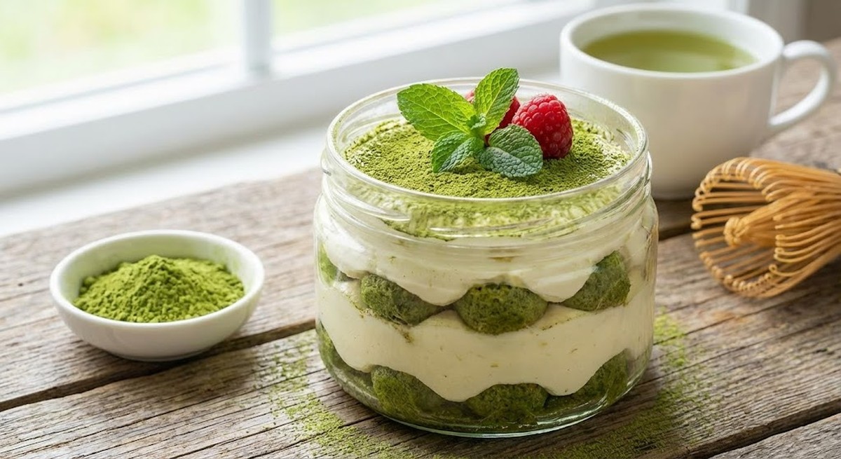 Slice of matcha green tea tiramisu