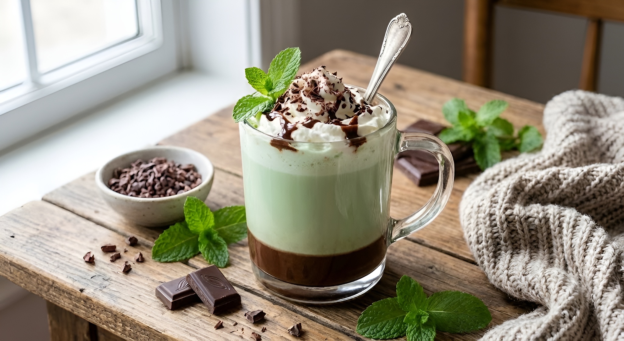 A jar of DIY mint chocolate tea blend