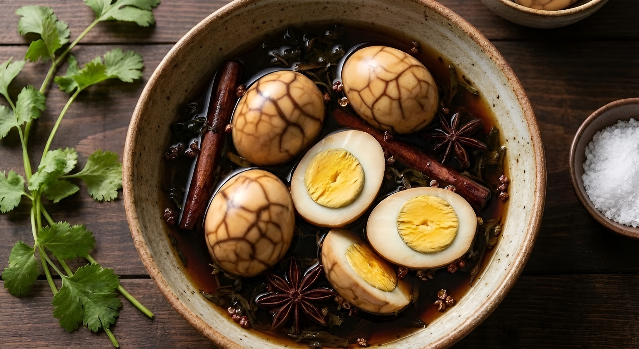 Savory tea marbled eggs on a plate
