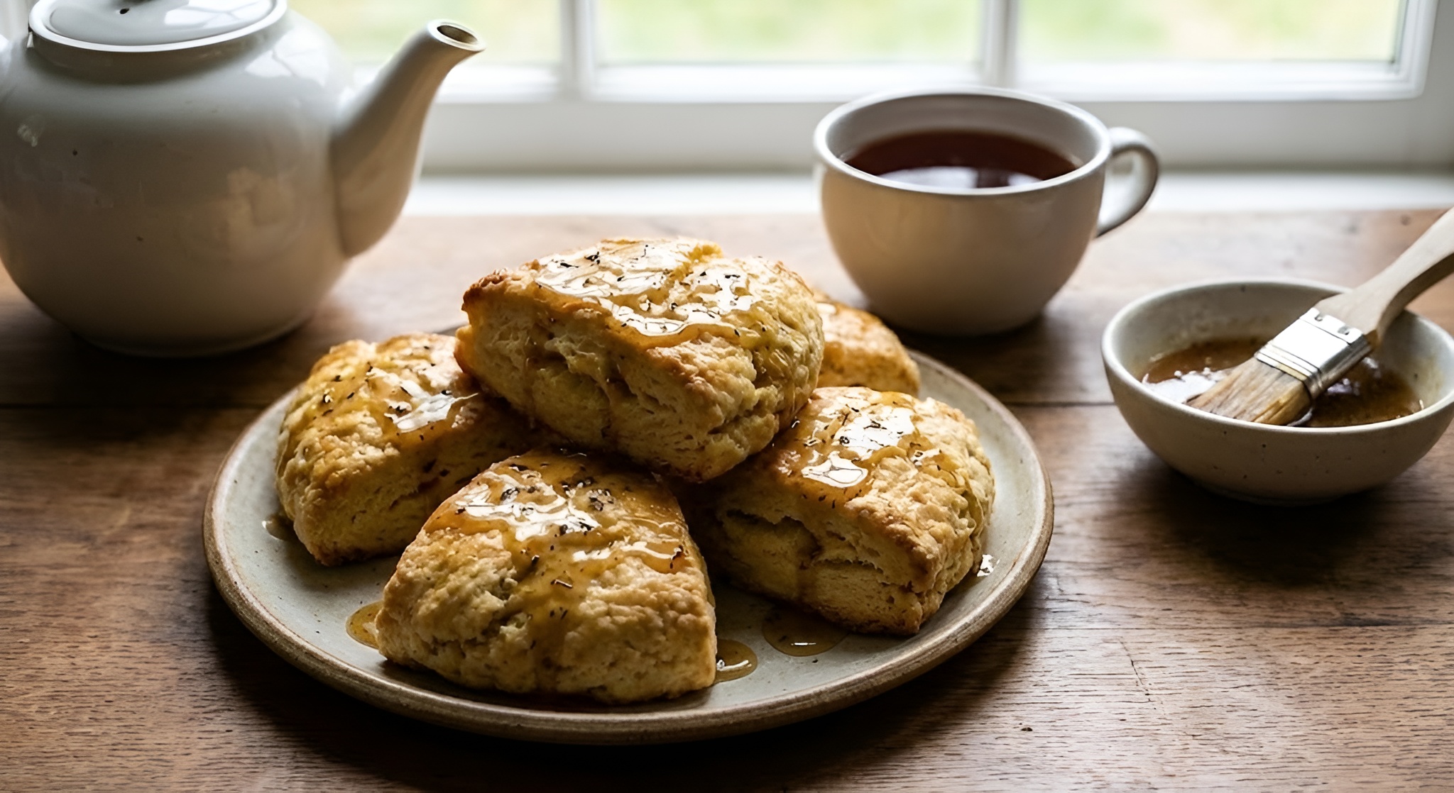 A plate of fresh scones with tea glaze