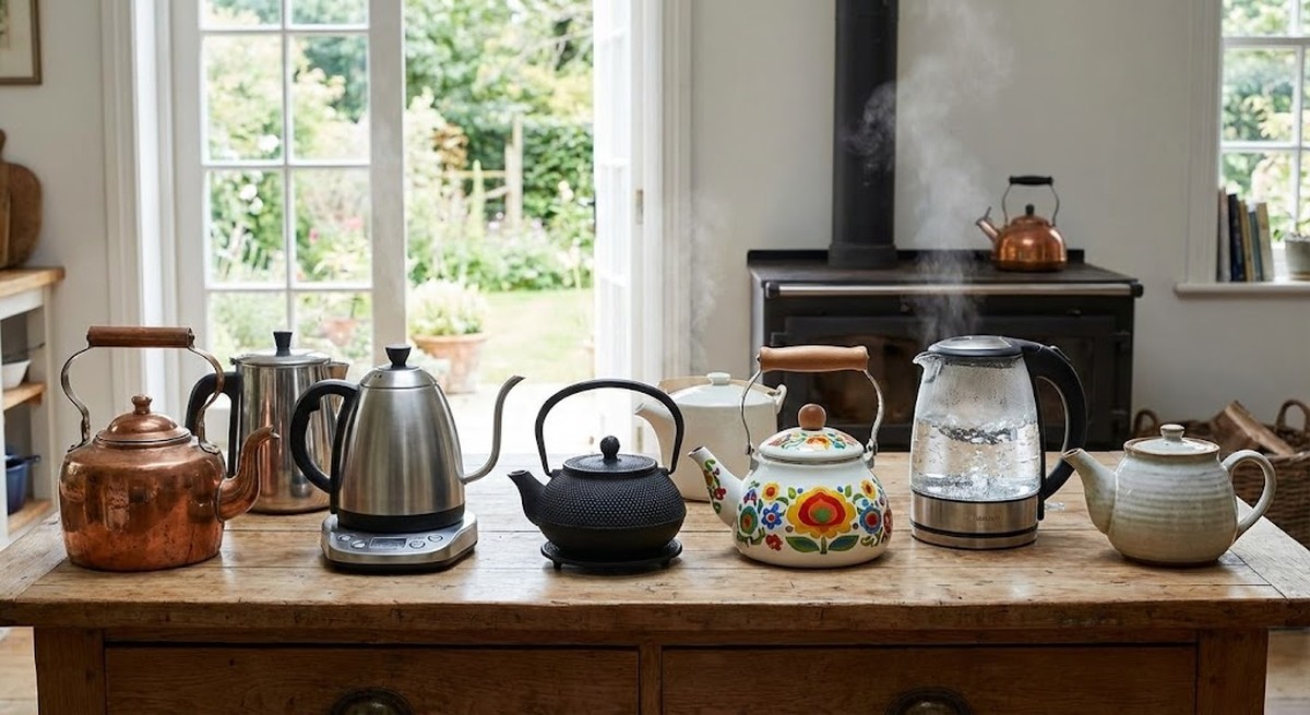 a variety of different shaped and sized kettles for boiling water