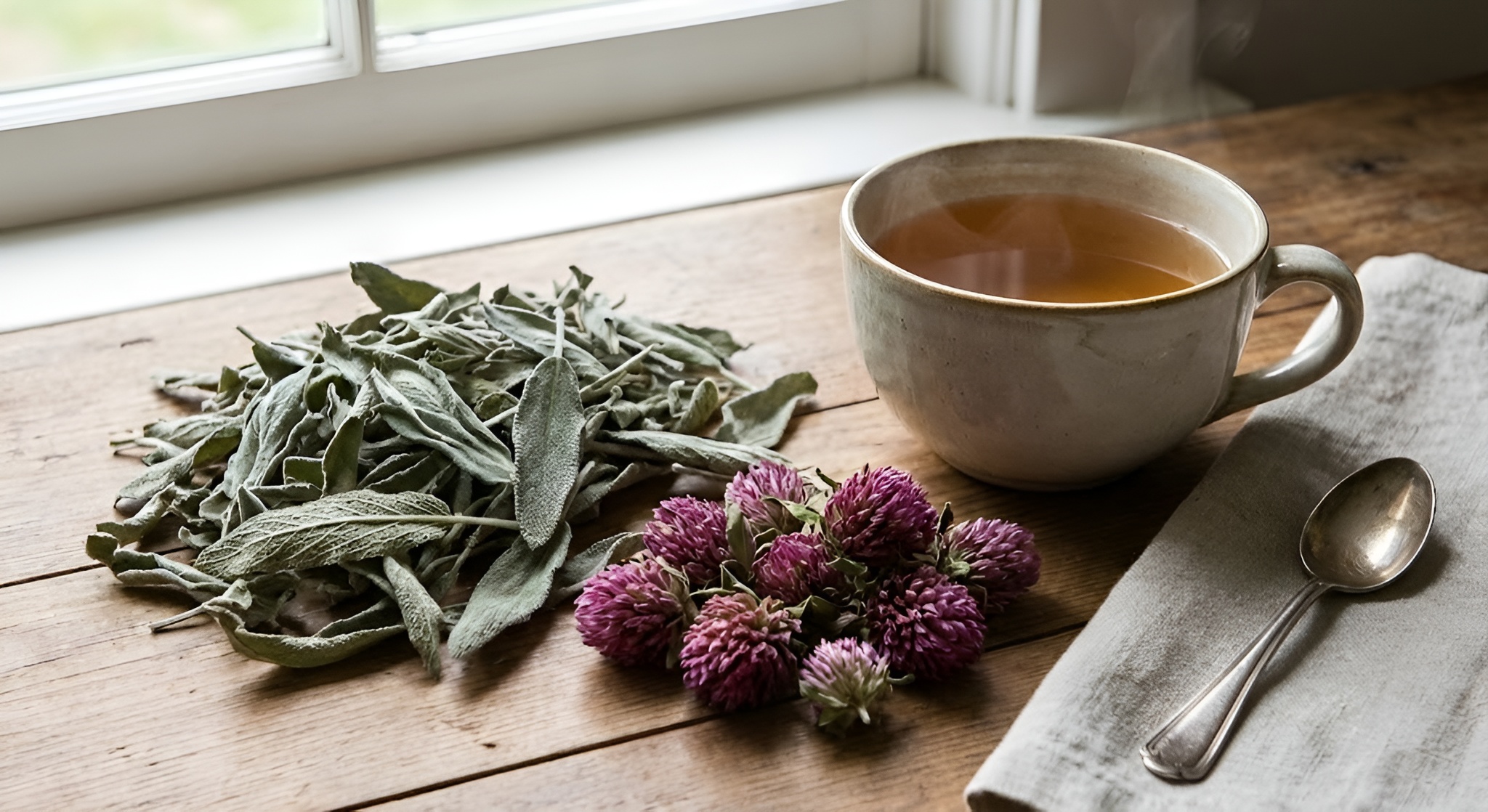 Sage and Red Clover tea ingredients